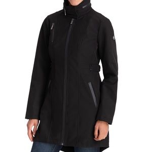 MICHAEL KORS Faux-Leather-Trim Hooded Raincoat Black Sz Xsmall